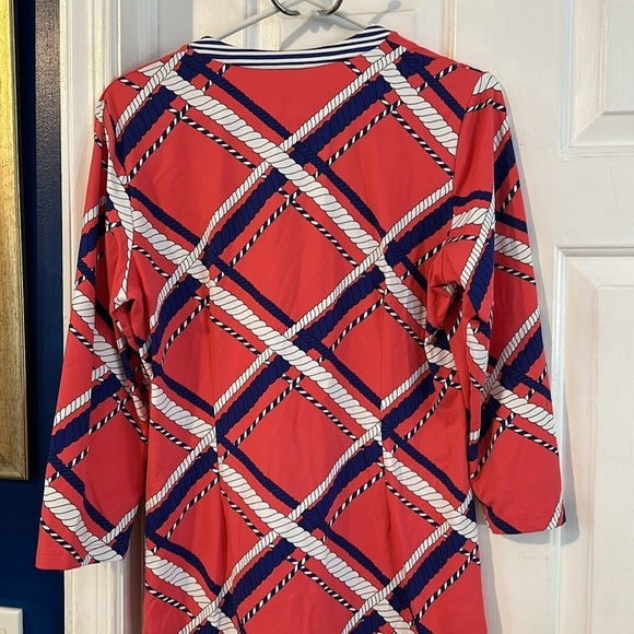 Women’s J. McLaughlin Red, White & Blue V Neck Nautical Rope Design Tunic Sz L - Picture 7 of 9